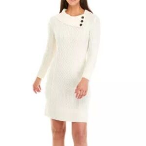 Sandra Darren Asymmetrical Cable Knit Sweater Dress